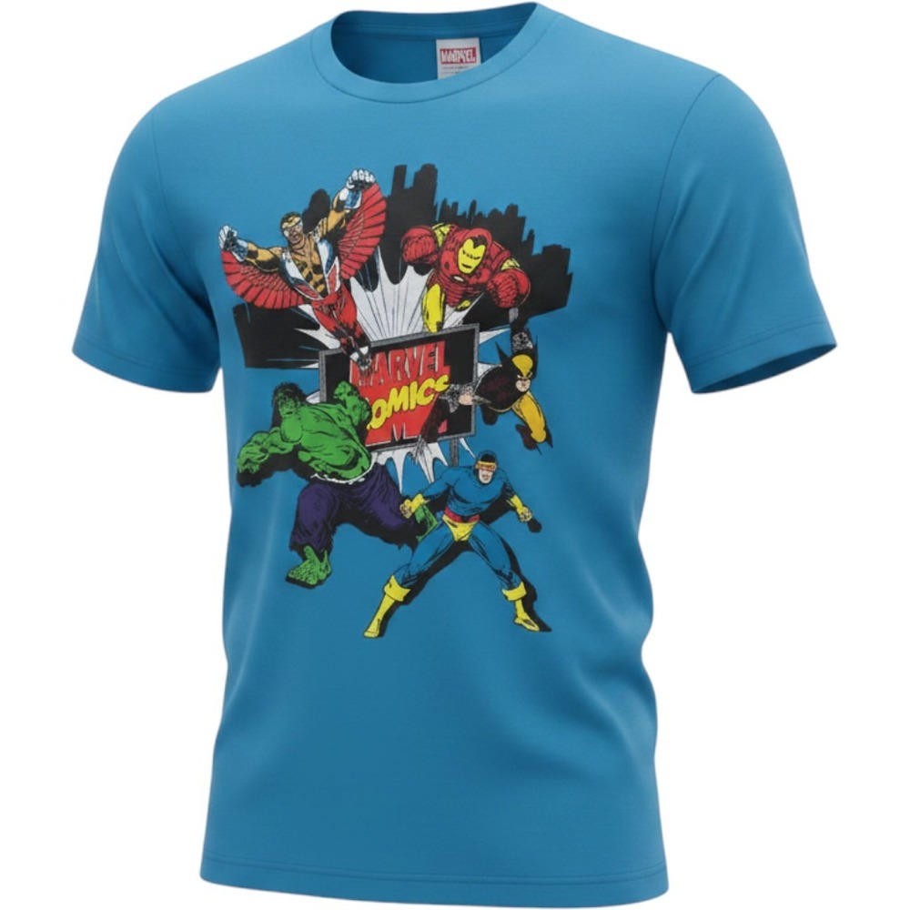 Marvel Comics‎ Mens Turquoise Graphic Tee Hulk Iron Man Wolverine